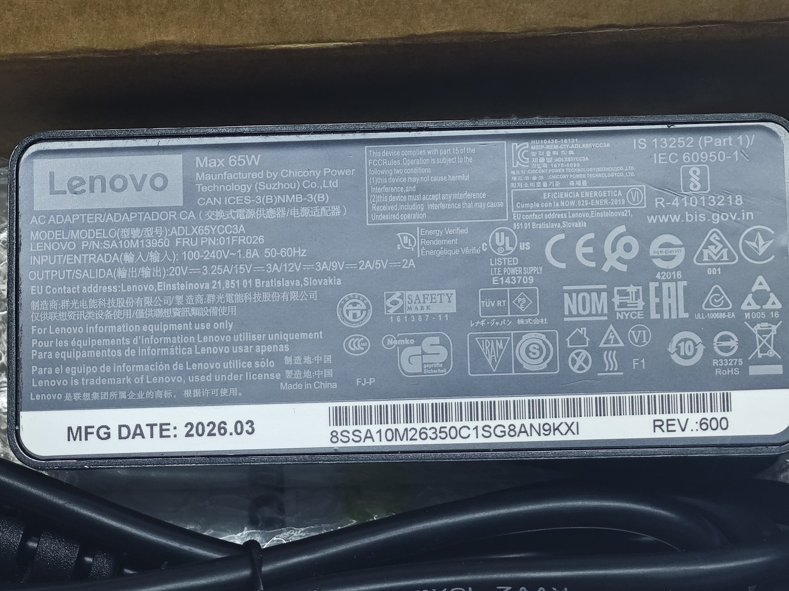 Genuine OEM 65W USB-C Type-C Adapter Charger Lenovo ADLX65YDC2A ThinkPad Yoga