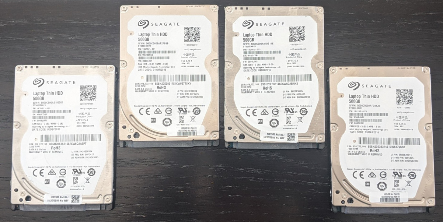 4 Pack – Seagate 2TB (4x500GB) Thin 7mm 500Gb 2.5 HDD SATA III ST500LM021 Tested