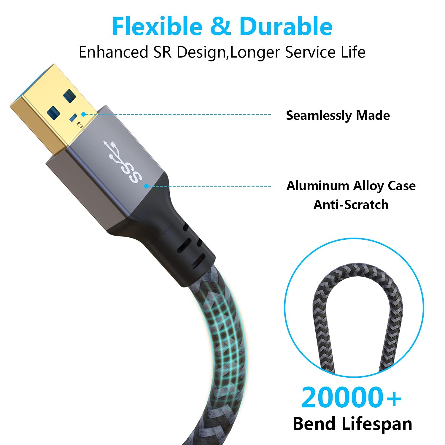 USB Extension Cable 20 ft Long USB Extension Cable USB Extender Nylon Braided…