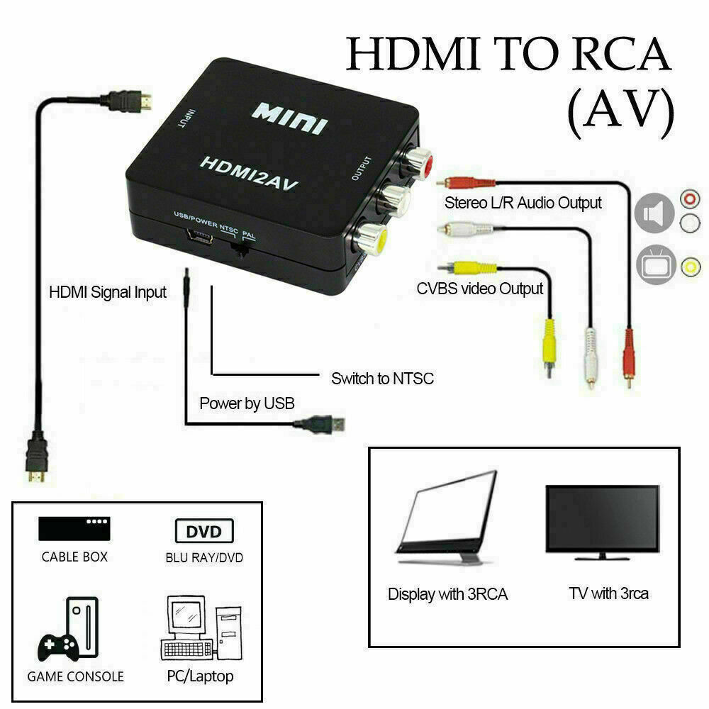 HDMI To RCA AV Adapter Converter Cable CVBS 3RCA 1080P Composite Video Audio lot