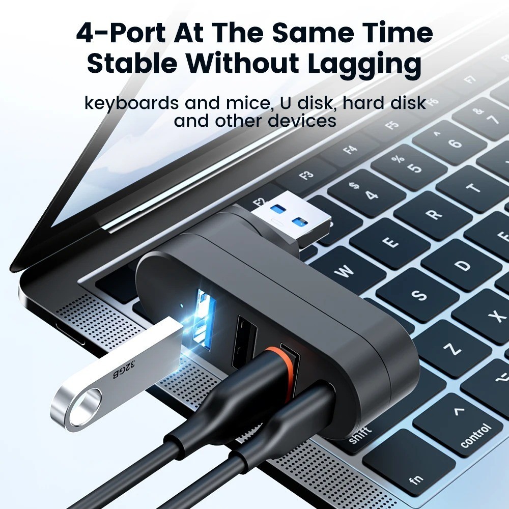 1pcs USB 3.0/2.0 Hub 4-Port: Rotatable Type-C High Speed Data Splitter Adapter