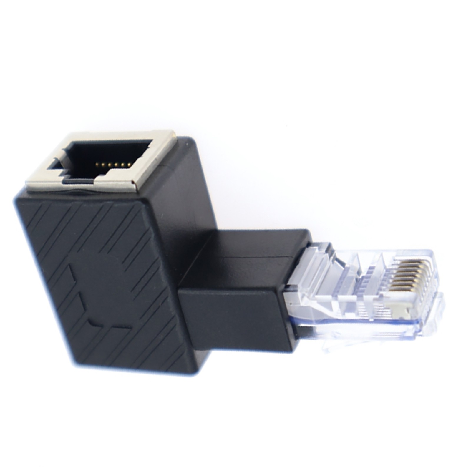 90° Up Angle RJ45 Cat 5e Male to Female Lan Ethernet Network Extension Adapter-