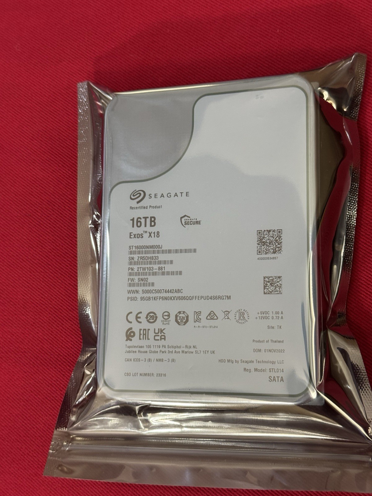 SEAGATE EXOS X18 16TB 7200 RPM SATA 6Gb/s 256MB 3.5” (ST16000NM000J)