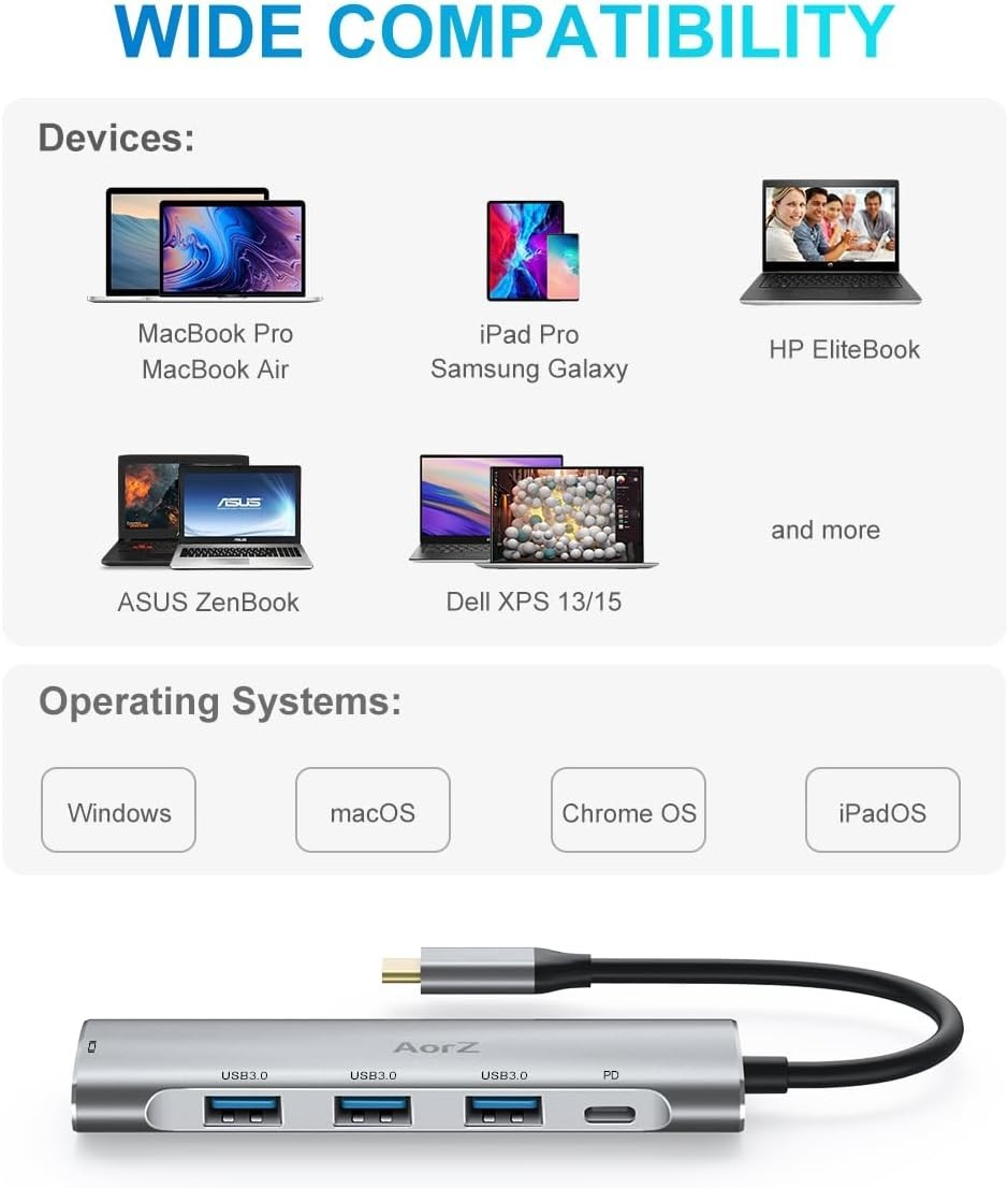 USB C Hub,USB C Hub Multiport Adapter 4K@60Hz 5 in 1 USBC to Hdmi Adapter wit…
