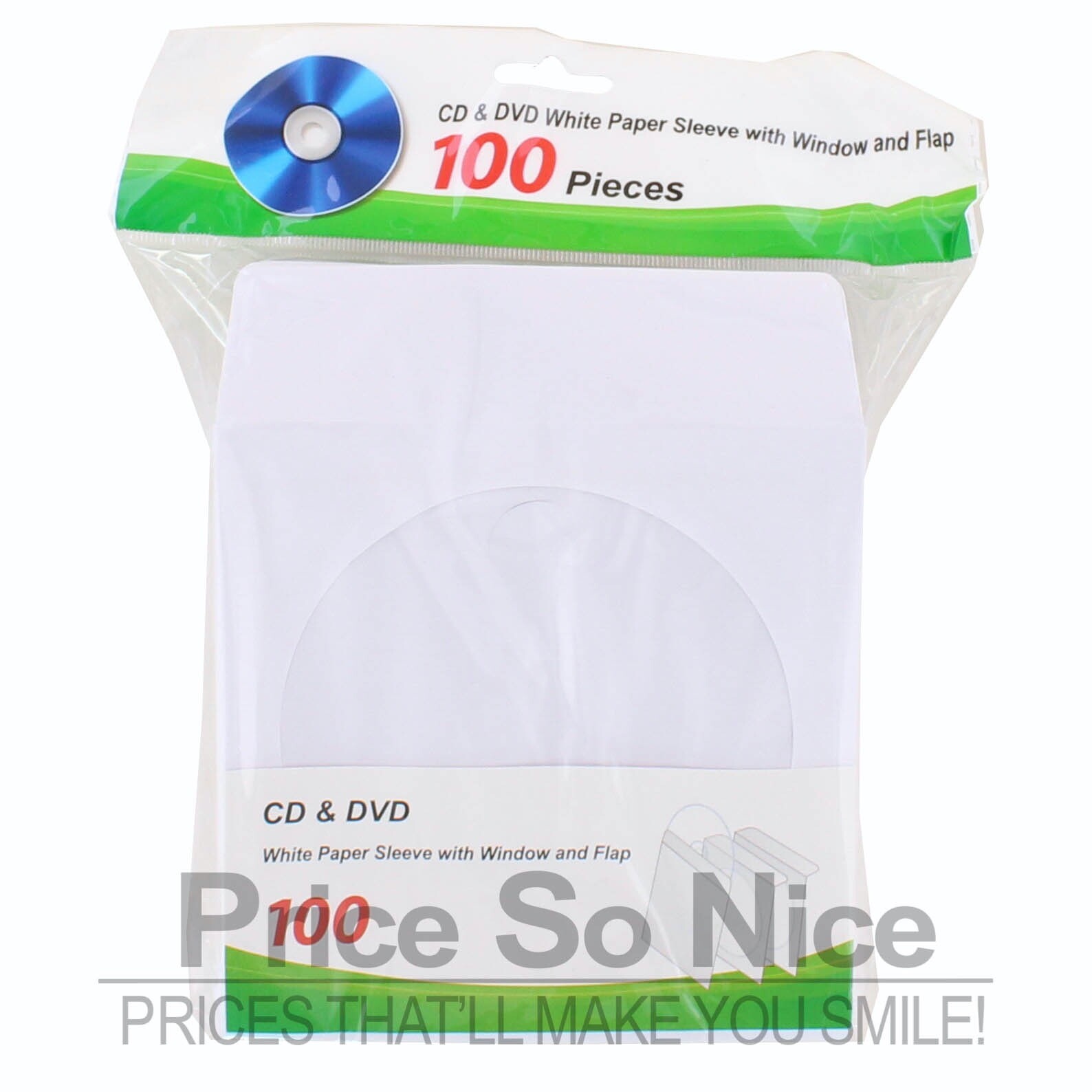100 CD DVD White Paper Sleeve with Clear Window and Flap Envelopes