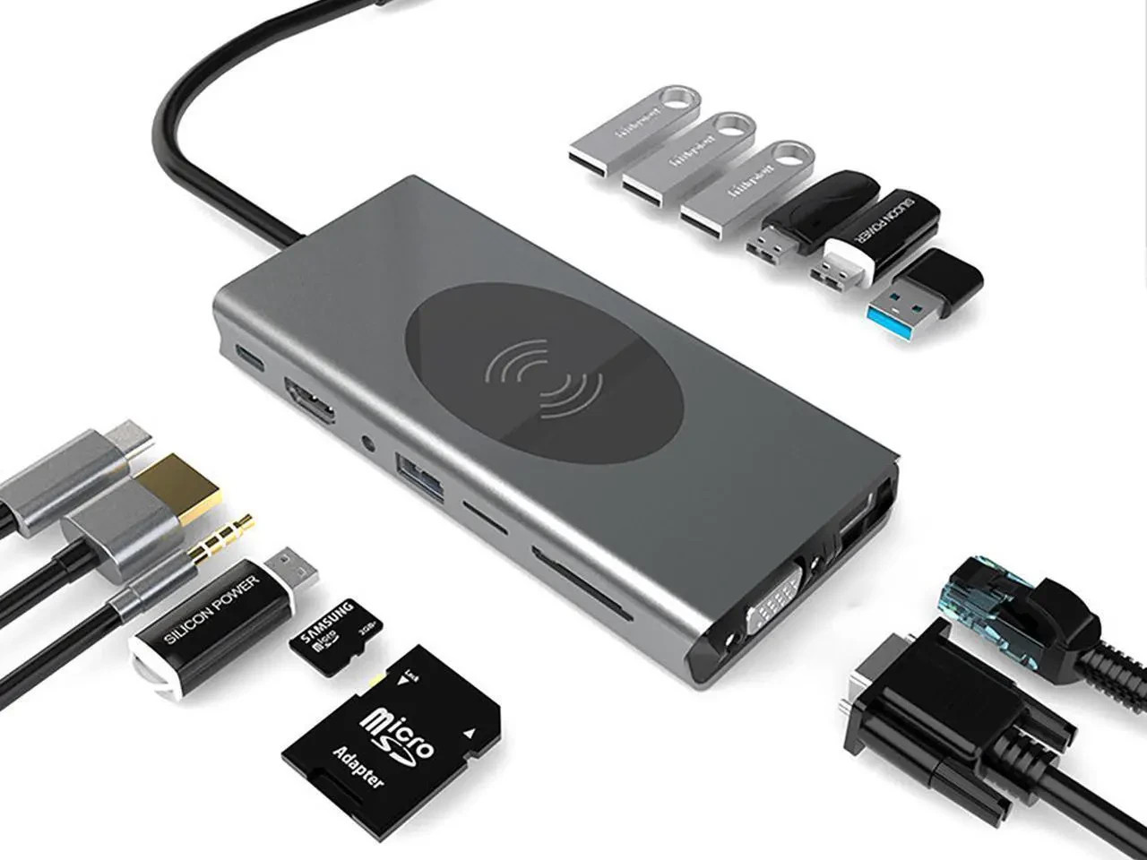 15 in 1 USB C Multiport Adapter Hub MacBook Pro Air HDMI 4K 3.0 Wireless Charger