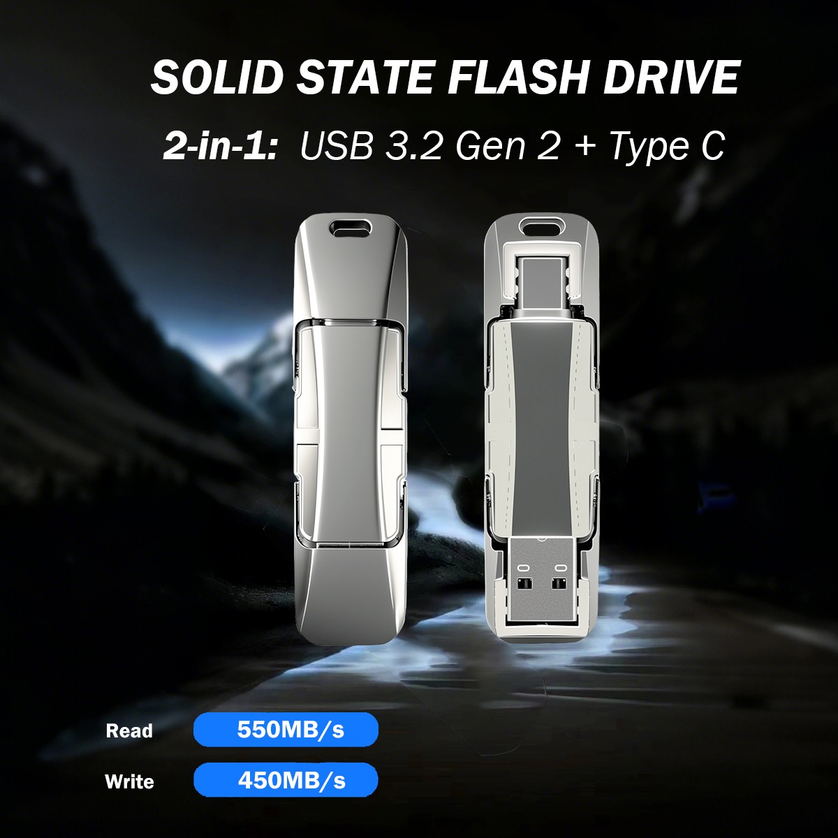 512GB Solid State USB Flash Drive Up to 550MB/s USB C & USB 3.2 Gen 2 Dual Drive