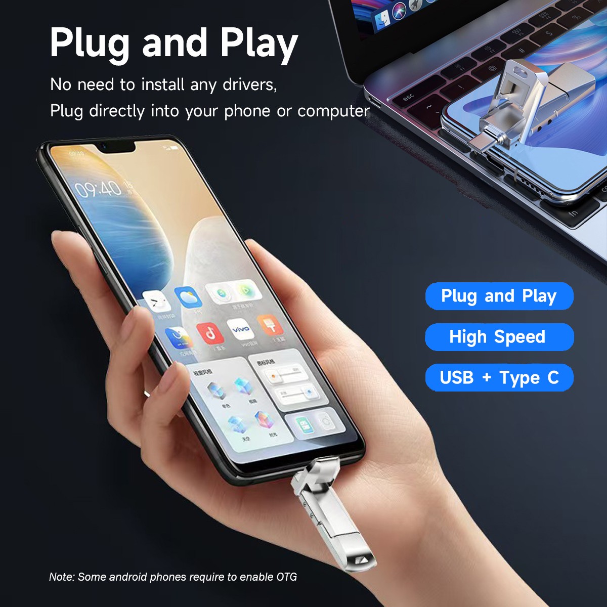 512GB Solid State USB Flash Drive Up to 550MB/s USB C & USB 3.2 Gen 2 Dual Drive