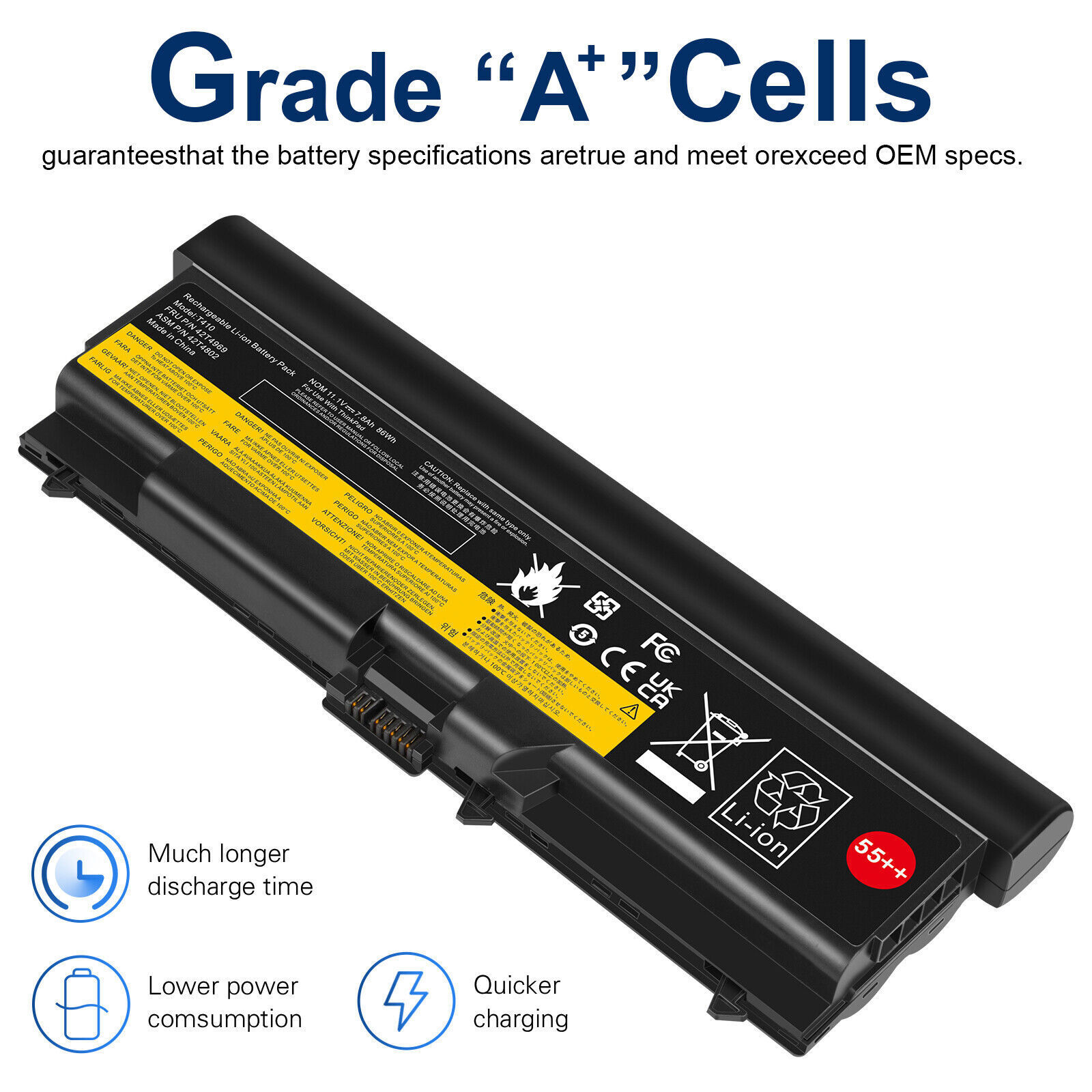 6/9 Cell Battery for Lenovo Thinkpad T410 W510 T510 T520 SL410 SL510 / Charger