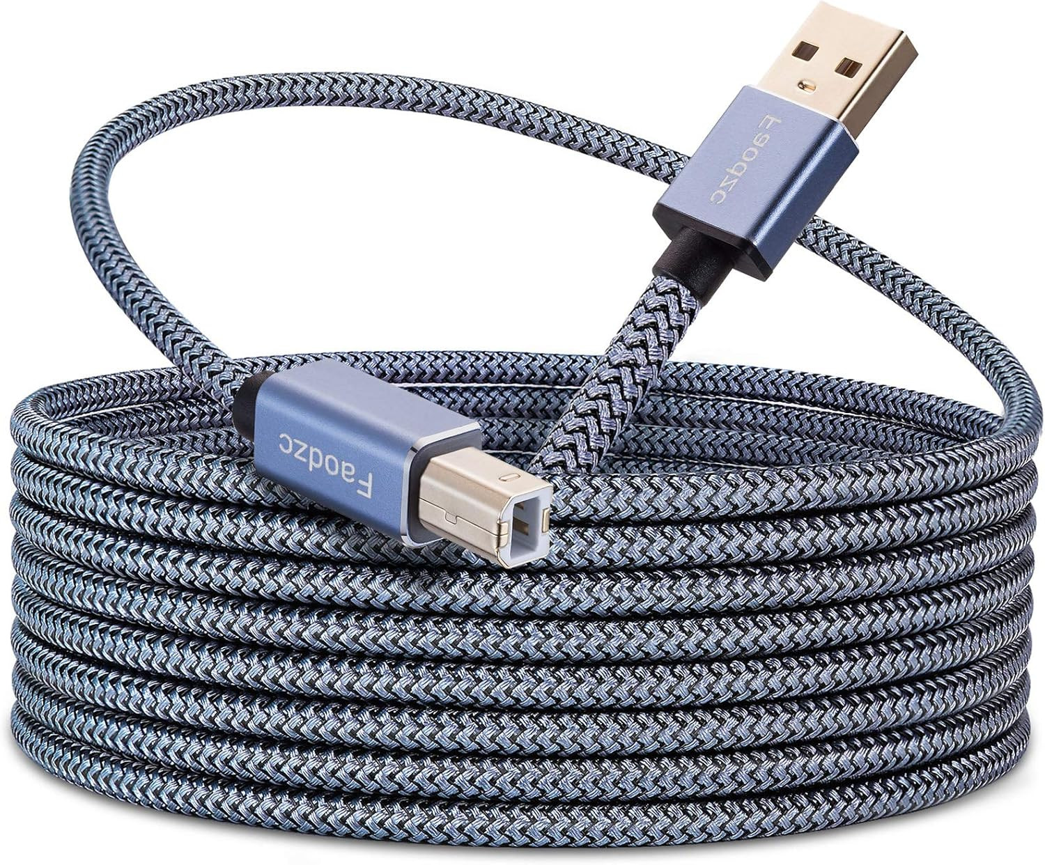 25 Ft Printer Cable, Nylon Braided USB 2.0 Type a to B Cord, High-Speed 480Mbps