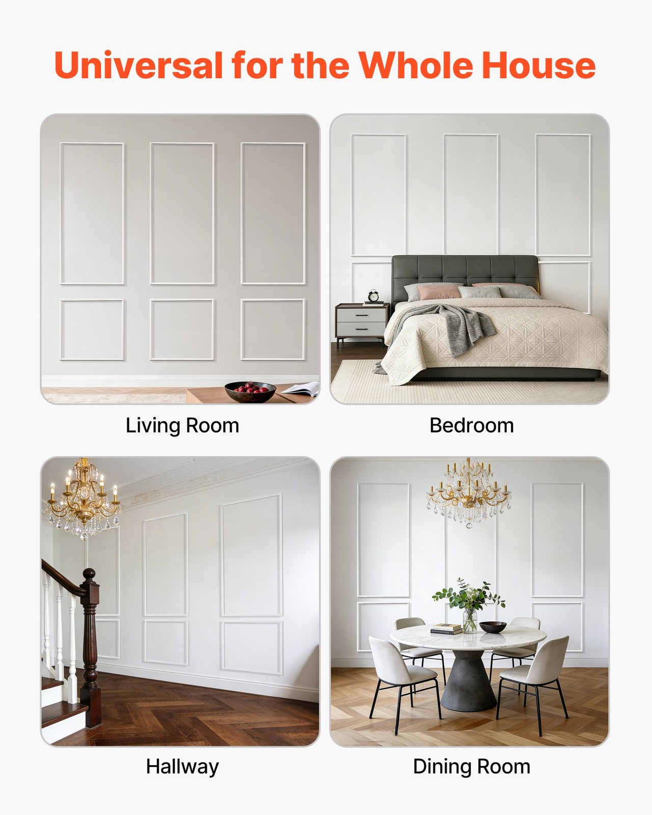 Wall Molding 3 Pack, Wainscoting Panels Kit, Lightweight Paintable Polystyrene,