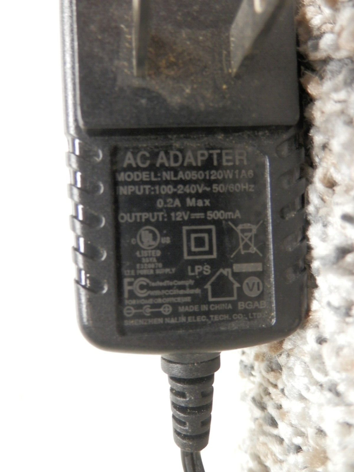 L.T.E POWER SUPPLY MODEL# NLA050120W1A6 12V / 500ma