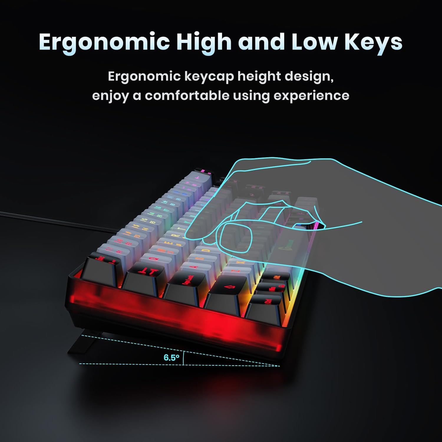 GEODMAER 65% Gaming Keyboard, Wired Backlit Mini Keyboard, Ultra-Compact Anti-Gh