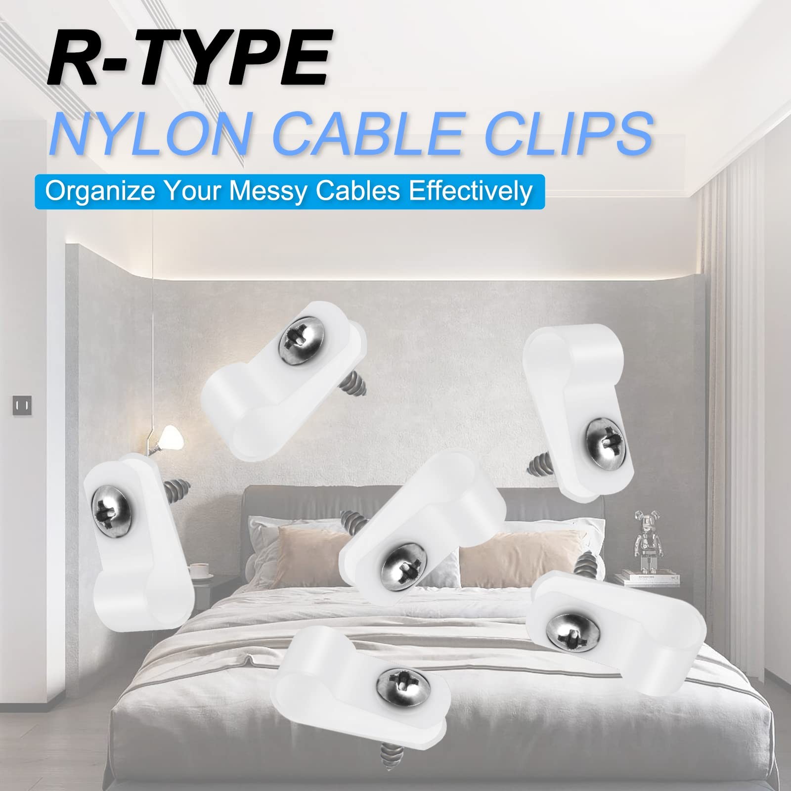 100 Pcs 1/4 Inch Rtype Cable Clips Clamp Kit Nylon Mounting Cord Fastener Clips