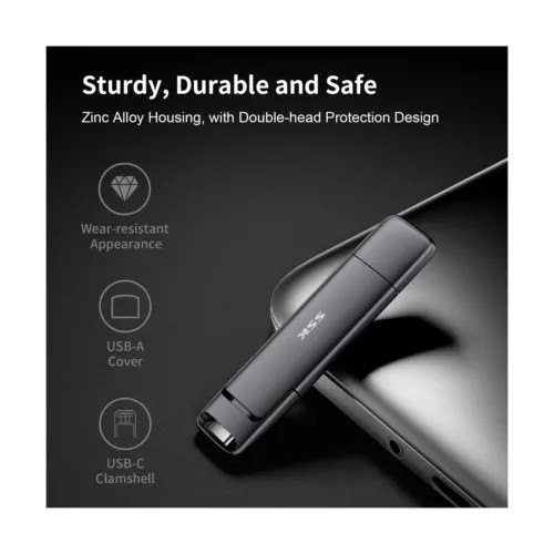 SSK USB Drive, External SSD USB Fast 550MB/s 2-in-1 Dual Drive USB Type C+ USB