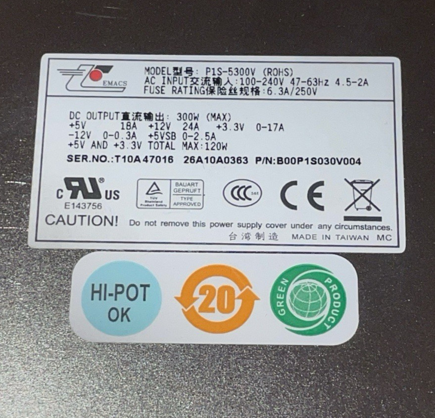 Zippy EMACS P1S-5300V 1U/1U Flex-ATX 300W Power Supply