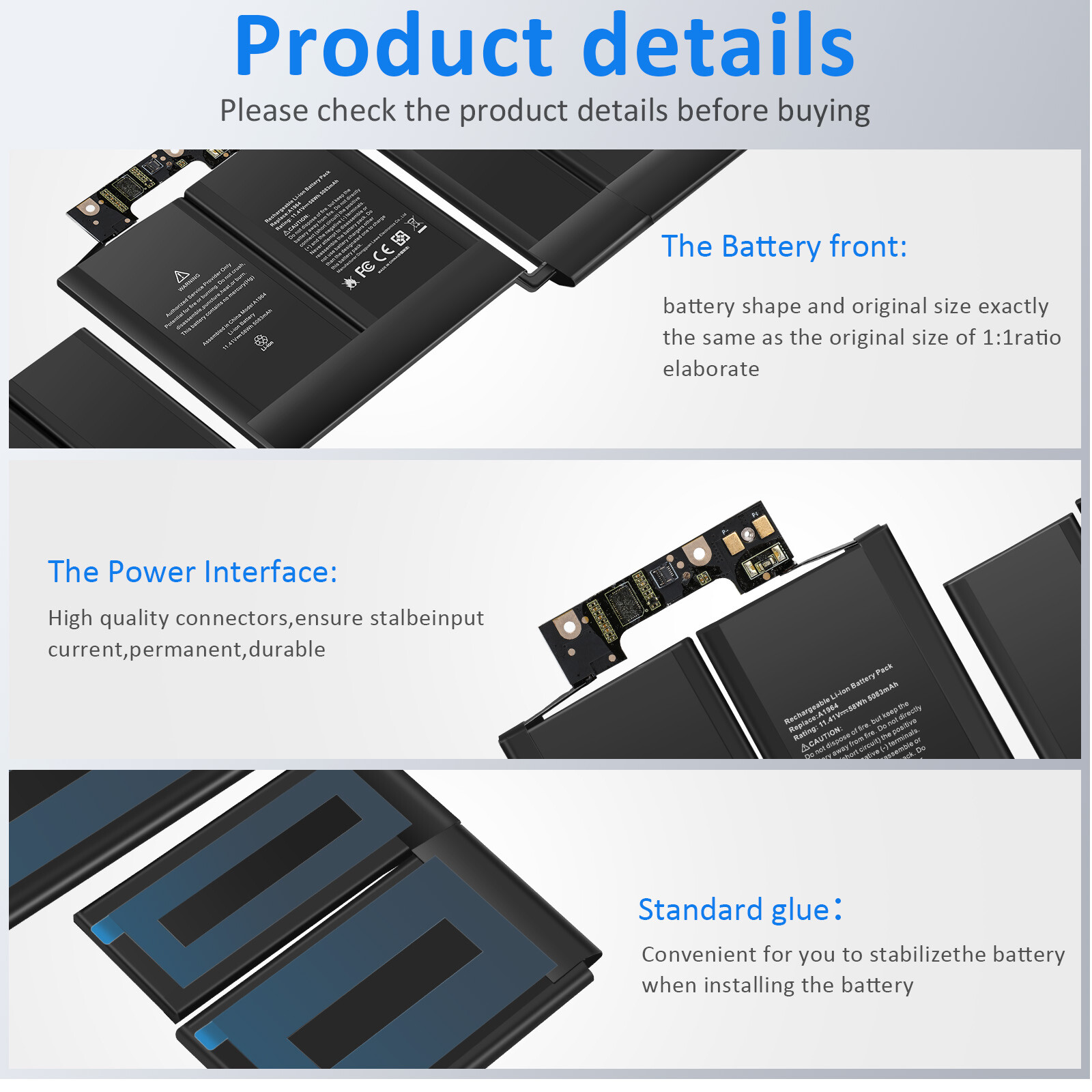 A1964 Battery for MacBook Pro 13″ A1989 Mid 2018 2019 / A2251 2020 EMC 3214 3348