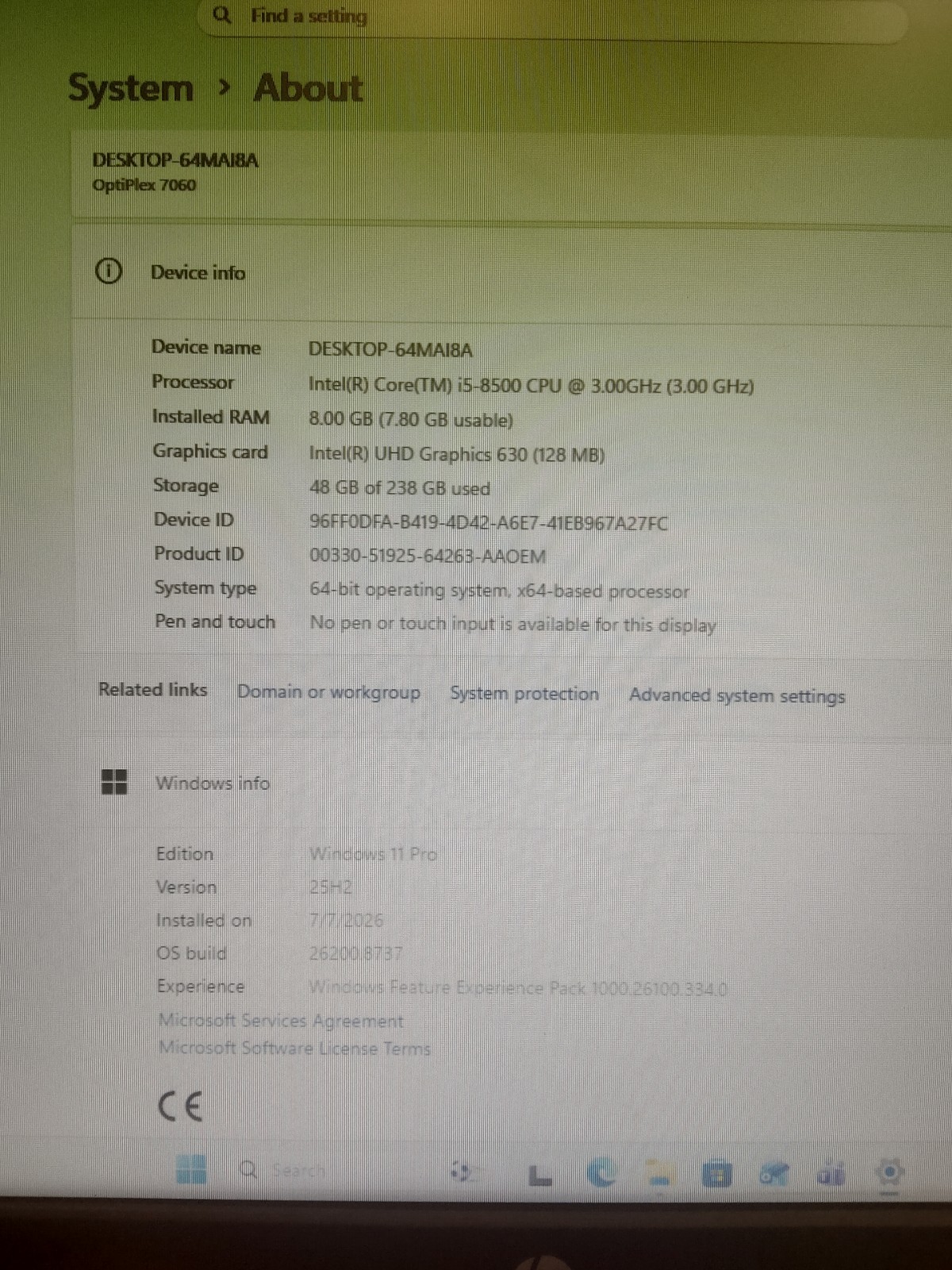 Dell Optiplex 7060 SFF ( Intel Core i7 8th Gen, 8GB RAM, 256GB SSD, Win 11 Pro