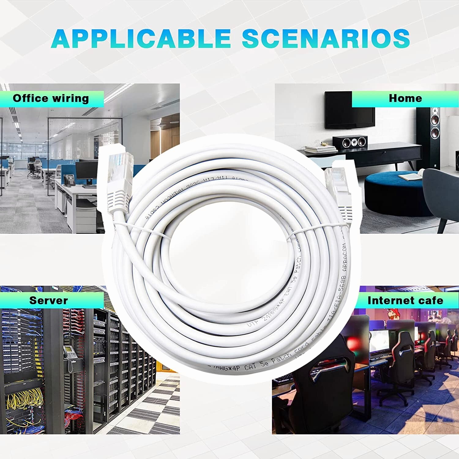 Cat5 e CAT5e Ethernet Cable RJ45 Network Internet Cord White Patch 6/10/60/100ft
