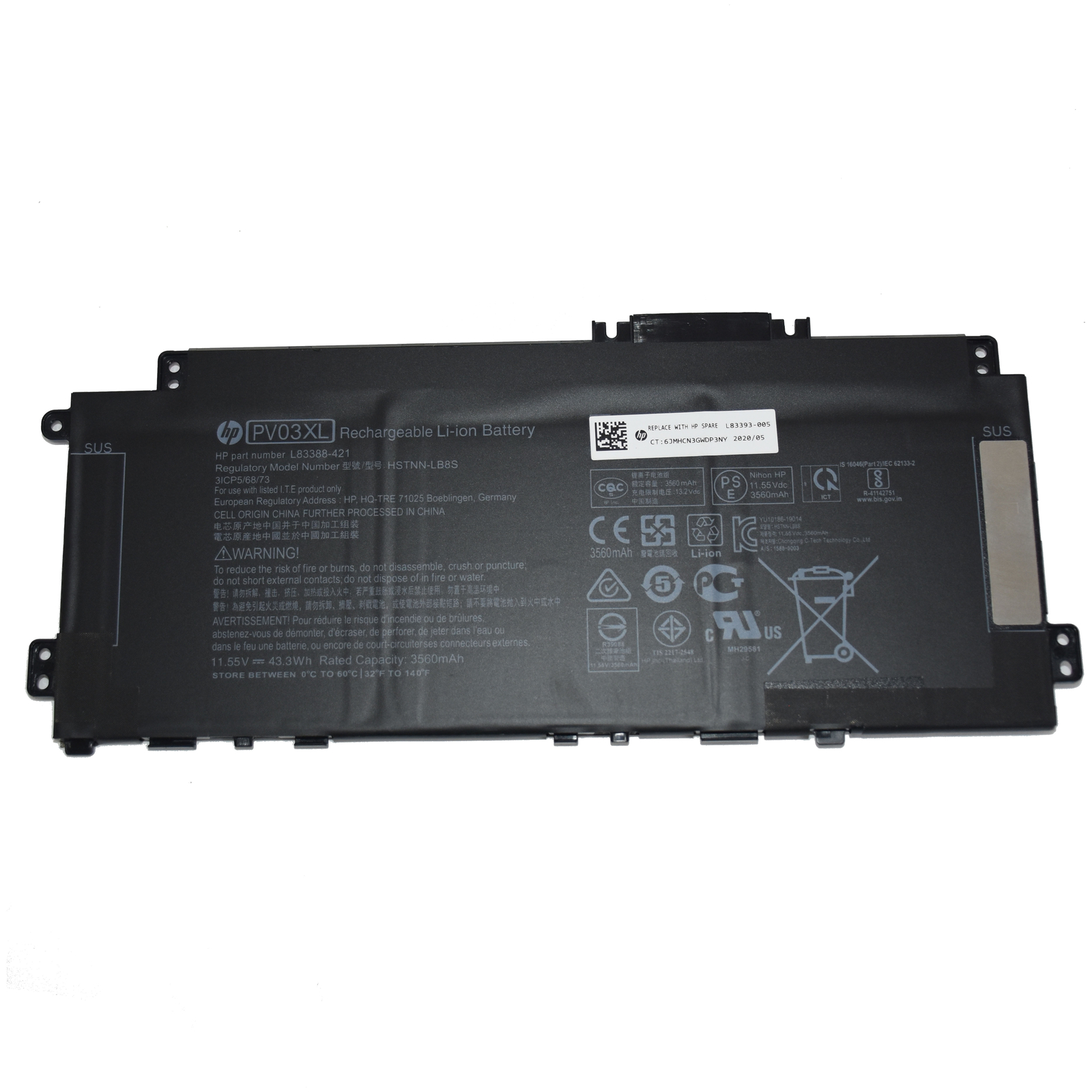 HP PV03XL 3560mAh 43.3Wh 11.55V Li-ion Laptop Battery HSTNN-LB8S