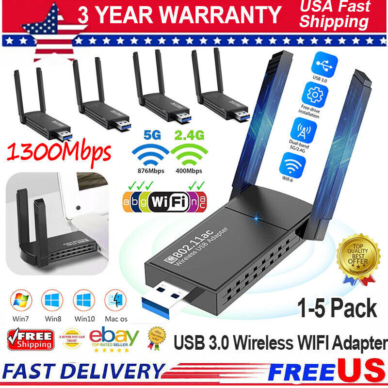 1300Mbps USB 3.0 Wireless WIFI Adapter Long Range Dongle Dual Band 5Ghz Network