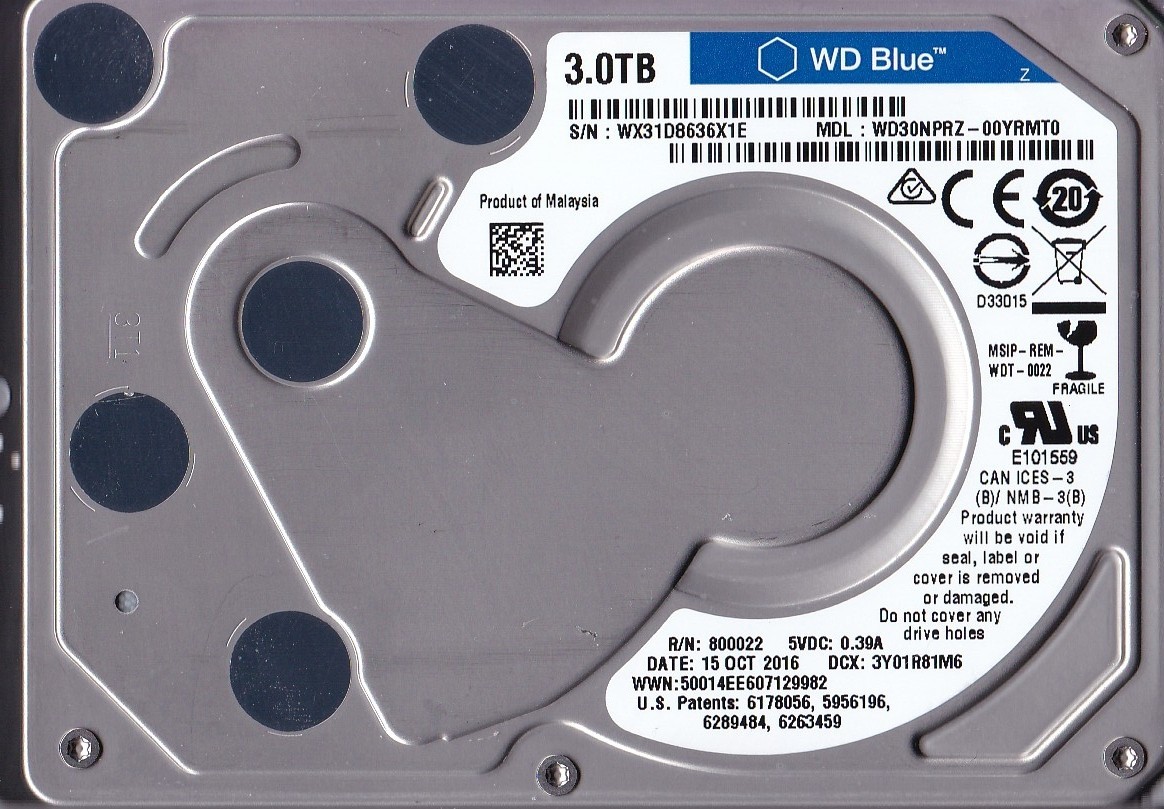 WD30NPRZ-00YRMT0 WX31D8 Malaysia OCT/ 2016 800022 3TB SATA 2.5″ WESTERN DIDITAL