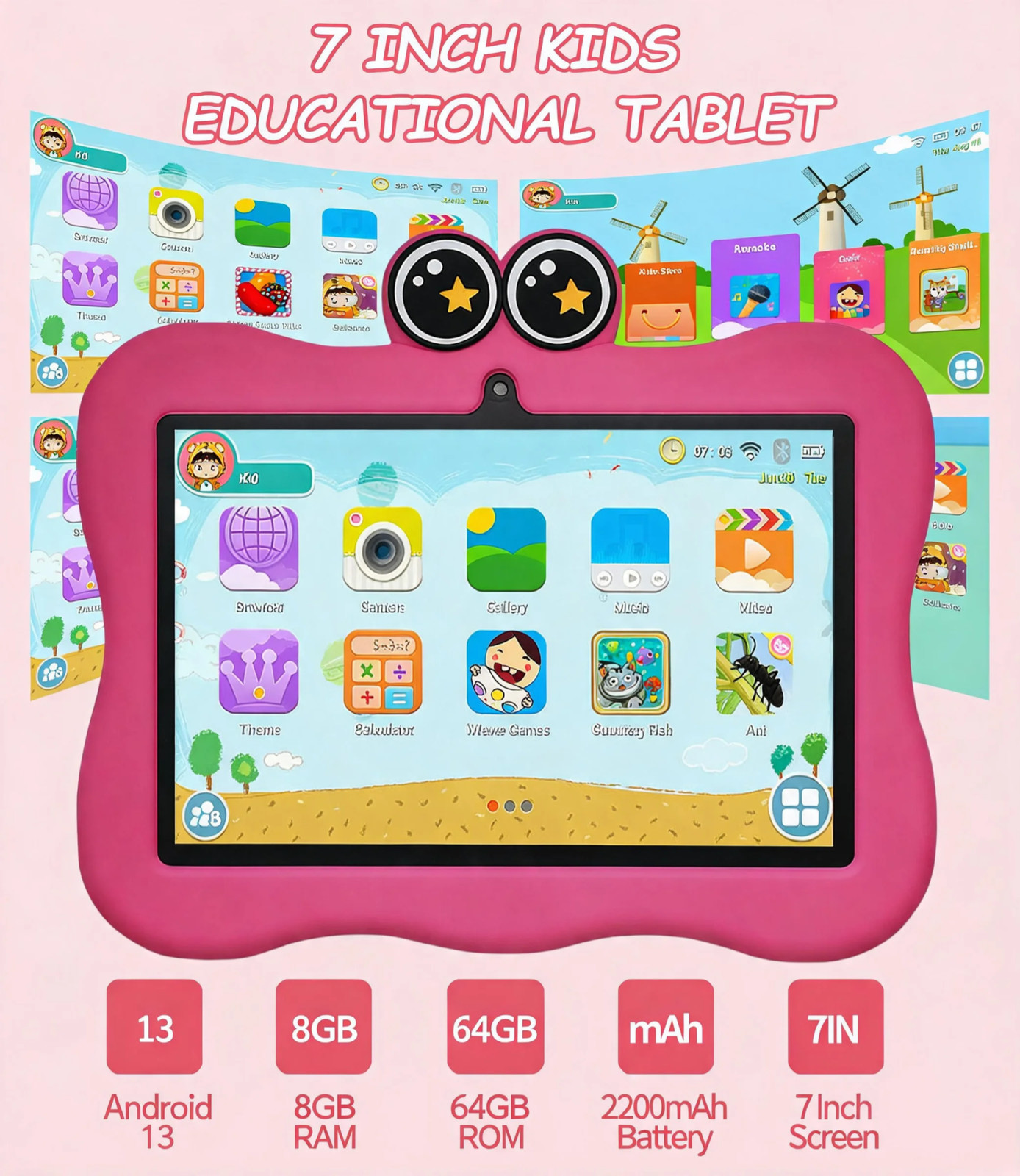 7 ” Kids Tablet Android 13 8GB+64GB Toddler Educational Tablet Parental Control