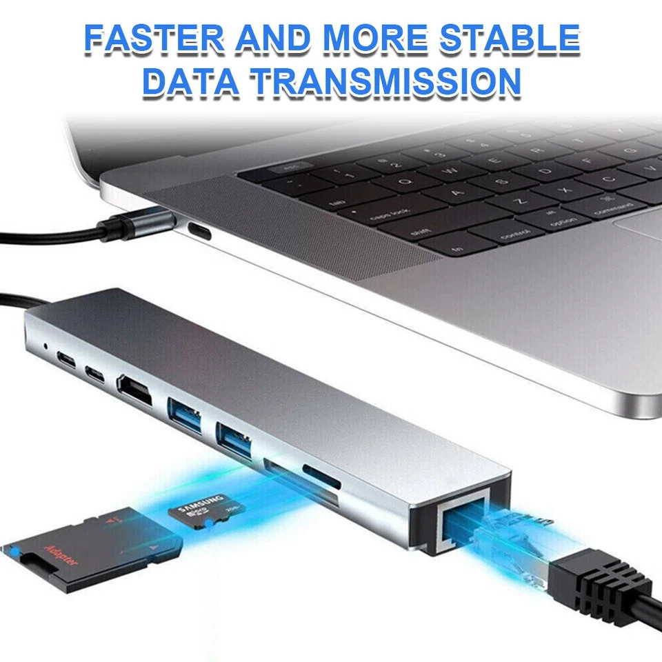 8 in 1 USB-C Hub Type C To USB 3.0 4K HDMI PD Adapter For iPhone Macbook Pro/Air