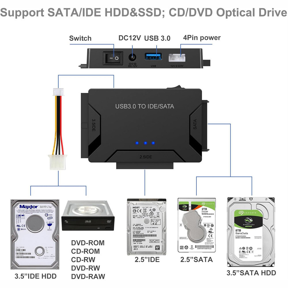 USB 3.0 To IDE/SATA Converter Adapter Kit For 2.5″/3.5″ SATA/IDE/SSD Hard Drive