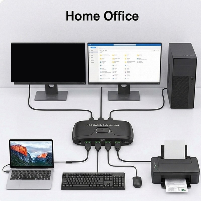 4 in 4 Out USB Sharing Switcher for Keyboard Mouse Printer with Indicator Lights