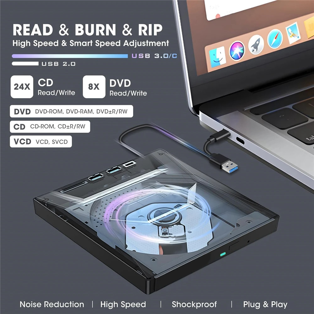 External CD DVD Drive USB 3.0 Writer Burner Player for PC Laptop Windows 11 10