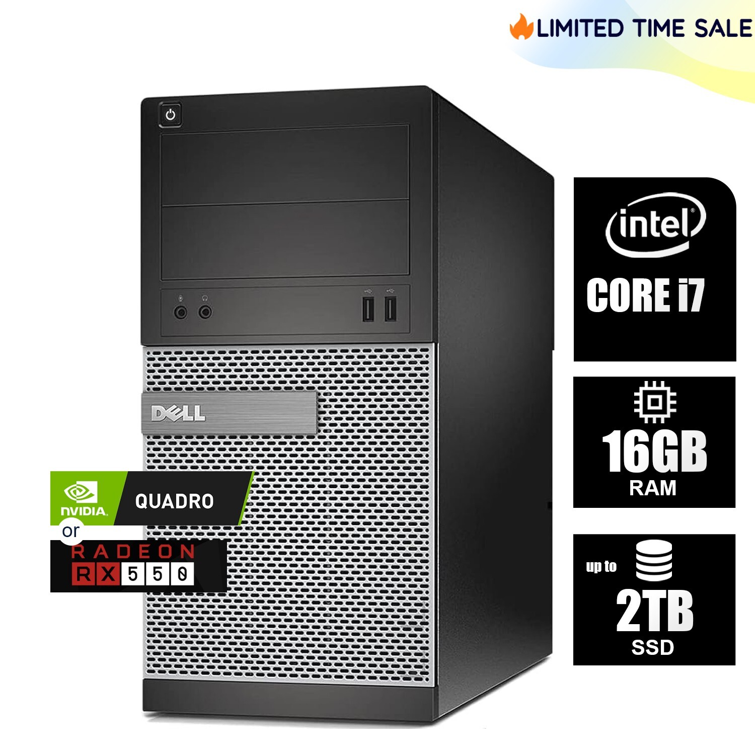 DELL Desktop Computer PC i7, 16GB RAM, Up to2TB SSD NVIDIA Windows 10/11, WiFi