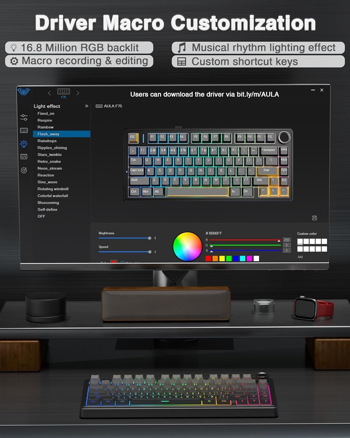 F75 Pro Wireless Mechanical Keyboard,75% Hot Swappable with Knob RGB Backlit