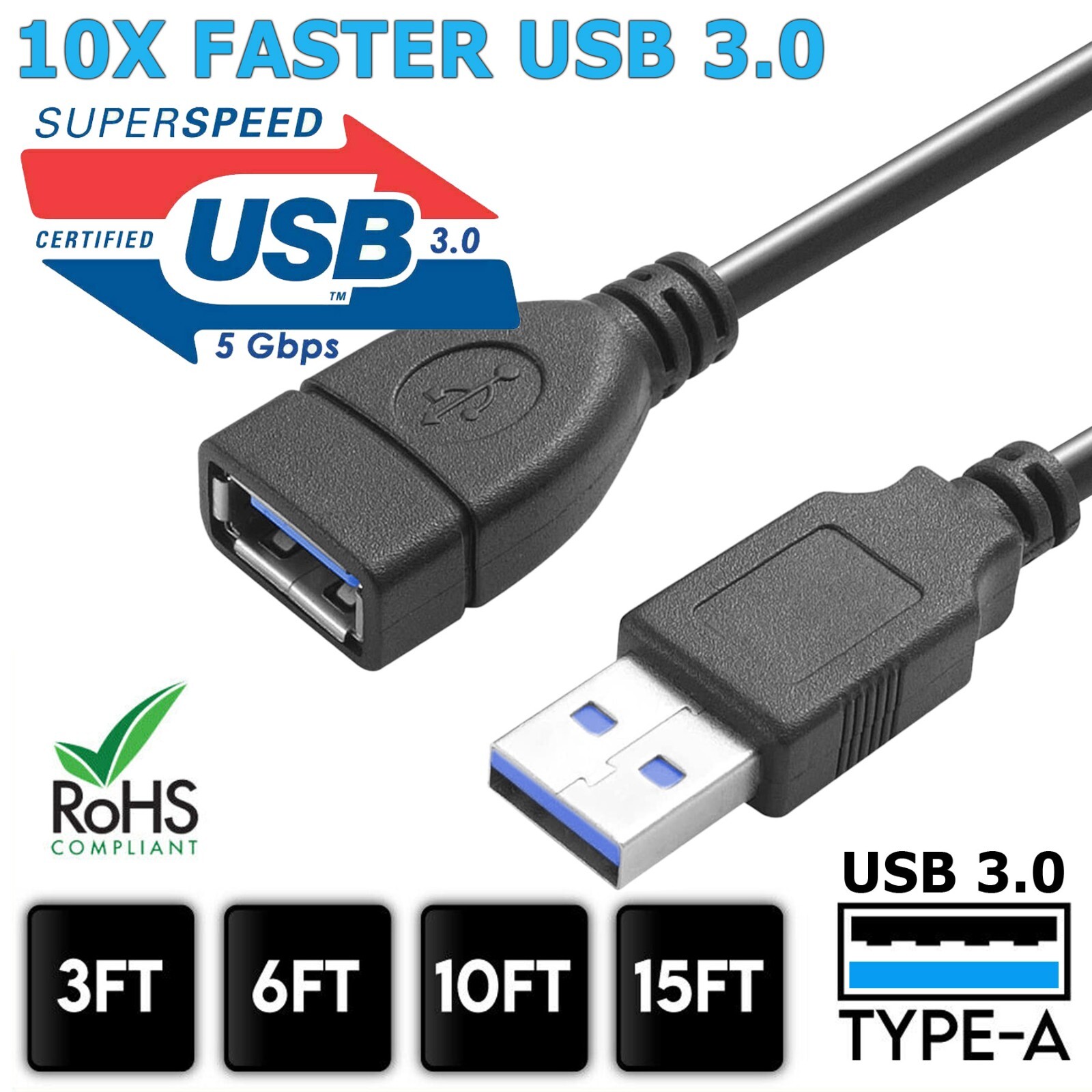 USB 3.0 Extension Extender Cable Cord Type A Male to A Female 3-15FT HIGH SPEED