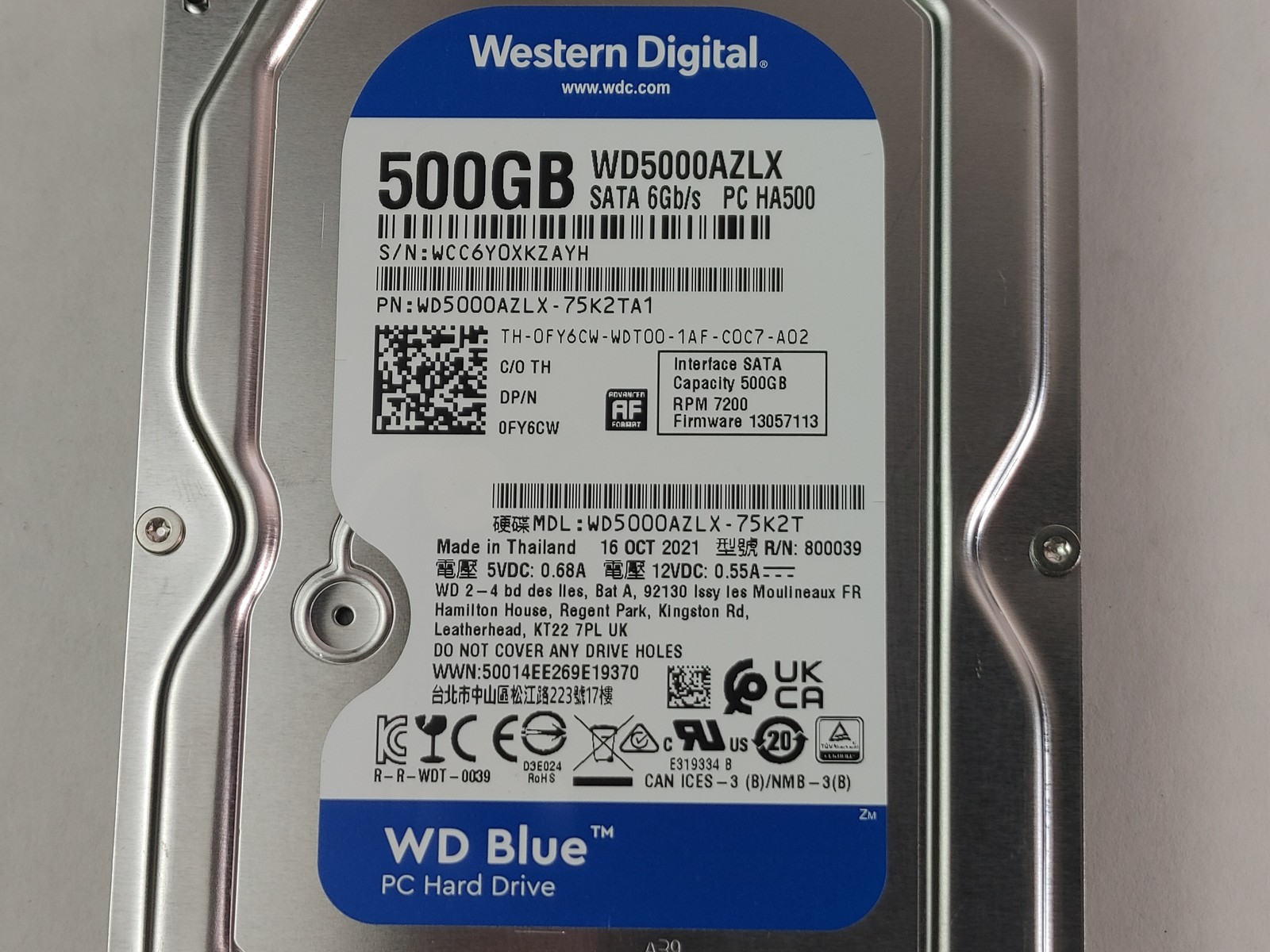 Western Digital WD Blue WD5000AZLX 500 GB 3.5″ SATA III Hard Drive