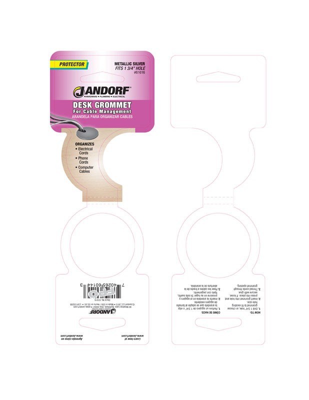 Jandorf 61616 Silver Polystyrene Plastic 1-3/4 in. Cutout Hole Computer Grommet