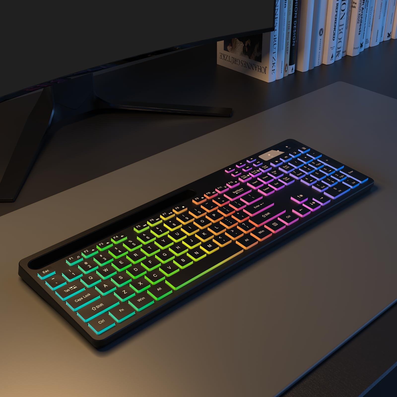 Wireless Keyboard with 7-Color RGB Backlit, Full-Size Computer Keyboard with …