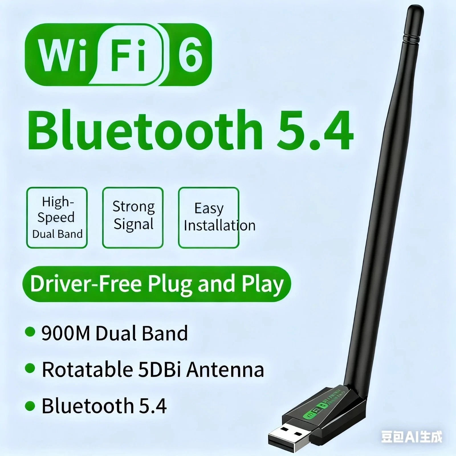 AX900 WiFi 6 USB Adapter Bluetooth 5.4 Dual‑Band 2.4/5 GHz 2in1 Dongle Win10/11