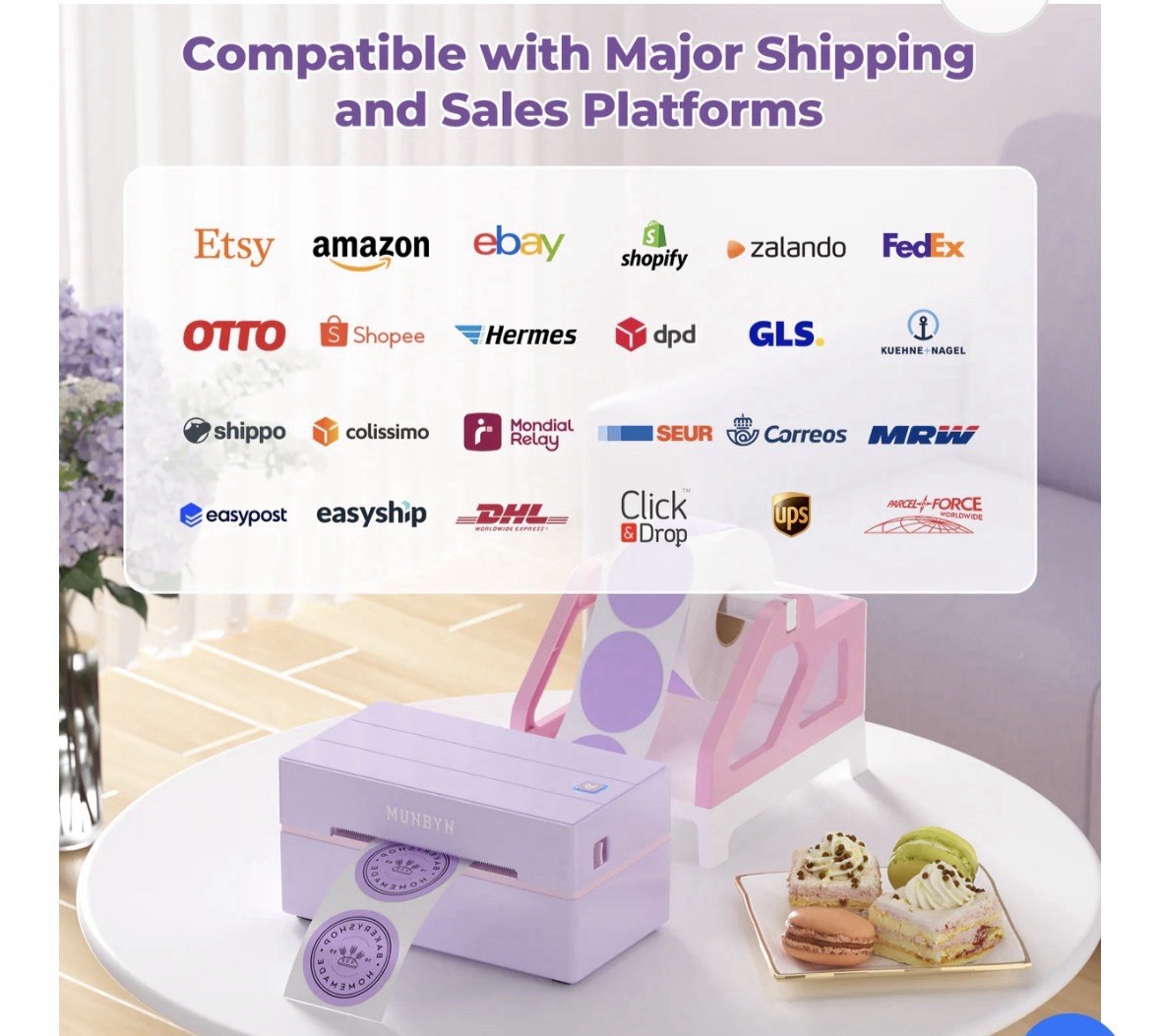 New Purple lMUNBYN RealWriter 130B Thermal Printer – Bluetooth, USB, No Ink
