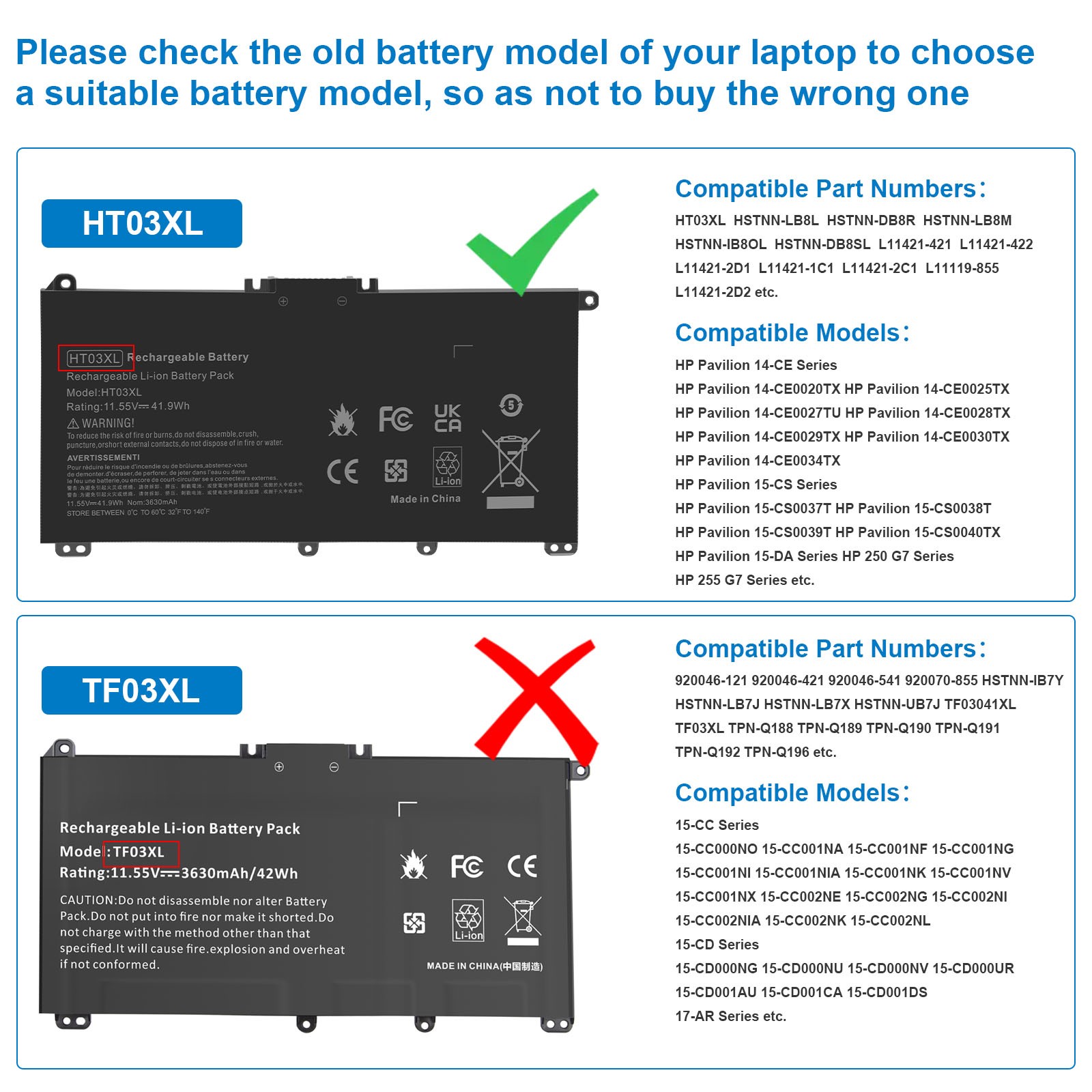 41.9Wh Battery For HP Pavilion 14-CE0034TX 15-CS0053CL 15-DW0033NR 15-DA0014DX