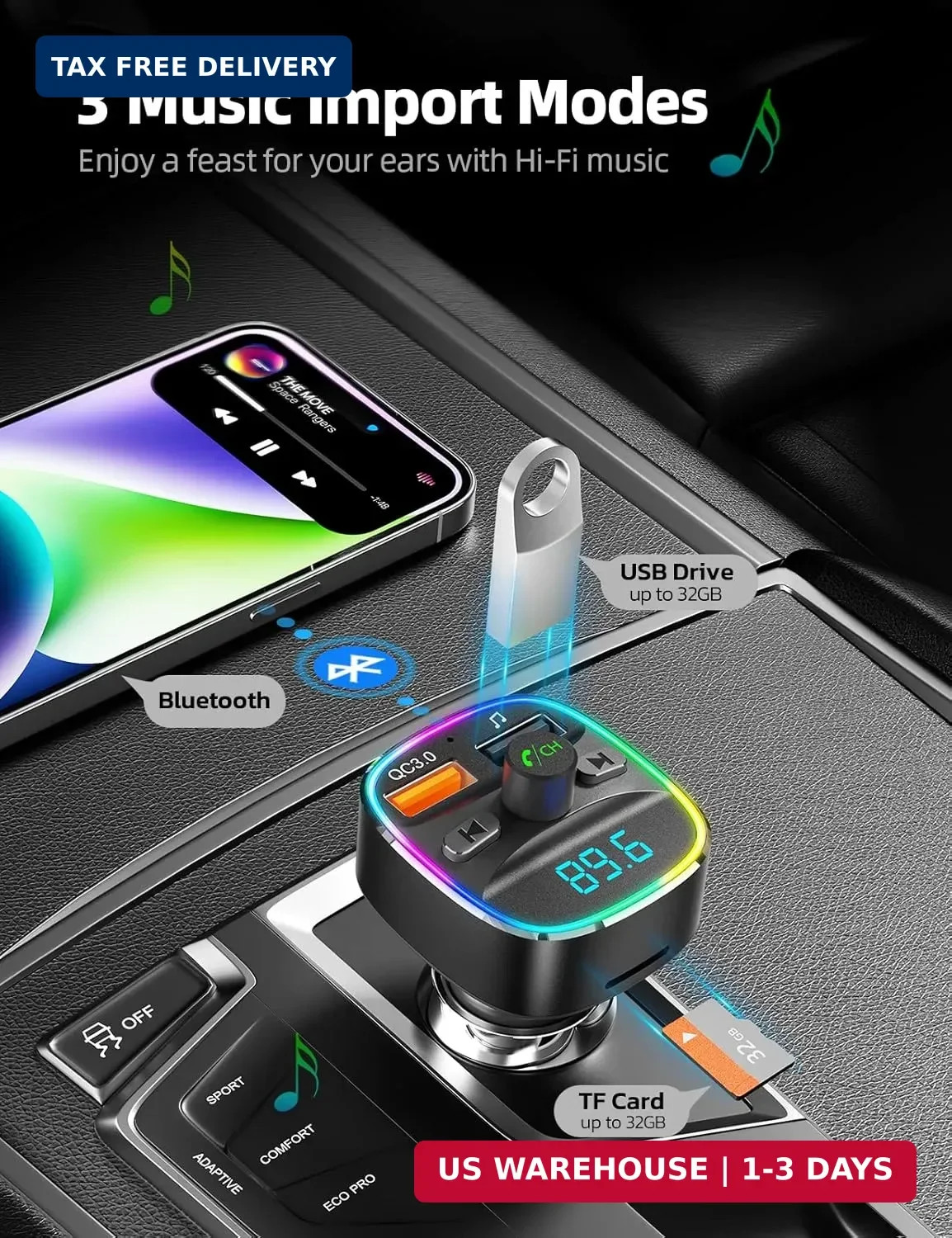 Nulaxy Bluetooth FM Transmitter, Bluetooth Car Adapter with Dual USB Charger Wir