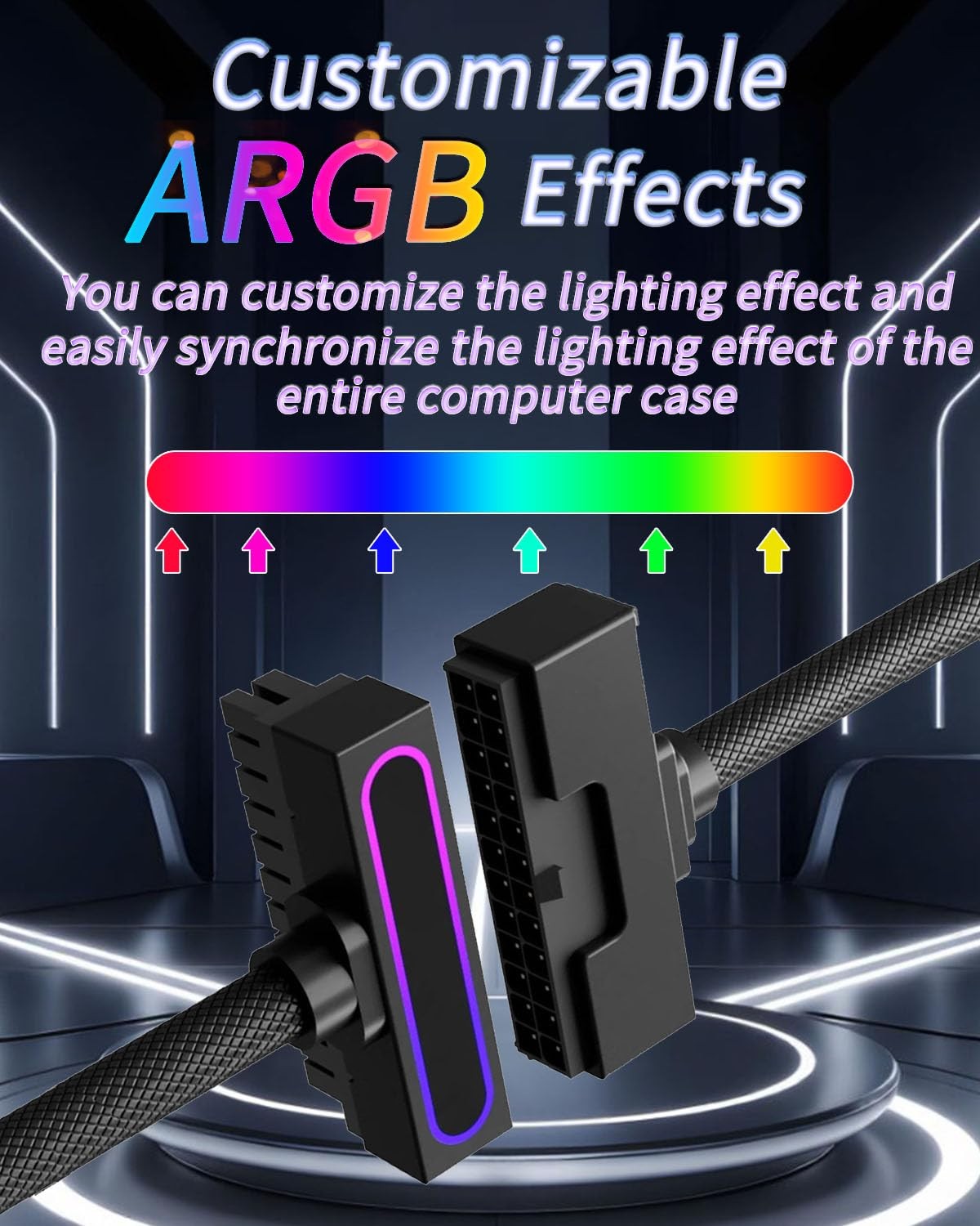 24PIN PSU Extension Cable,30CM ARGB LED PC Cable,18AWG 90 Degree Right-Angle …