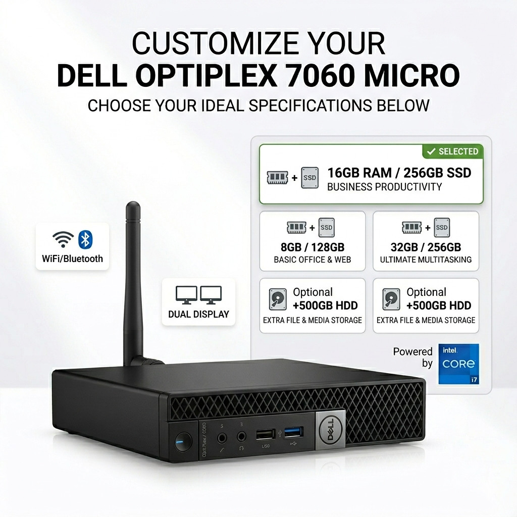 Dell OptiPlex 7060 MFF Mini PC i7-8700T Up To 32GB RAM SSD WiFi Win 11 Desktop