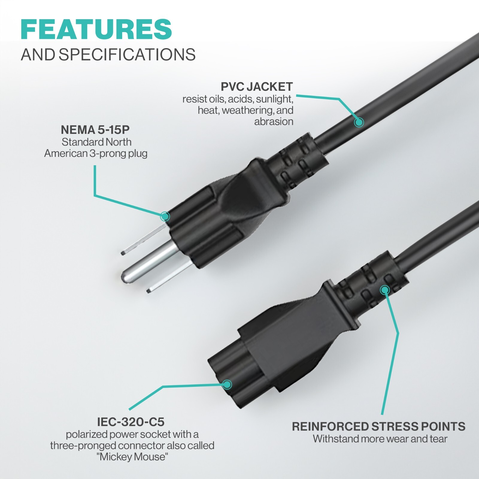 Lot of 1-100 AC Laptop Power Cord Cable 3 Prong Mickey Mouse 5FT Laptop Printer