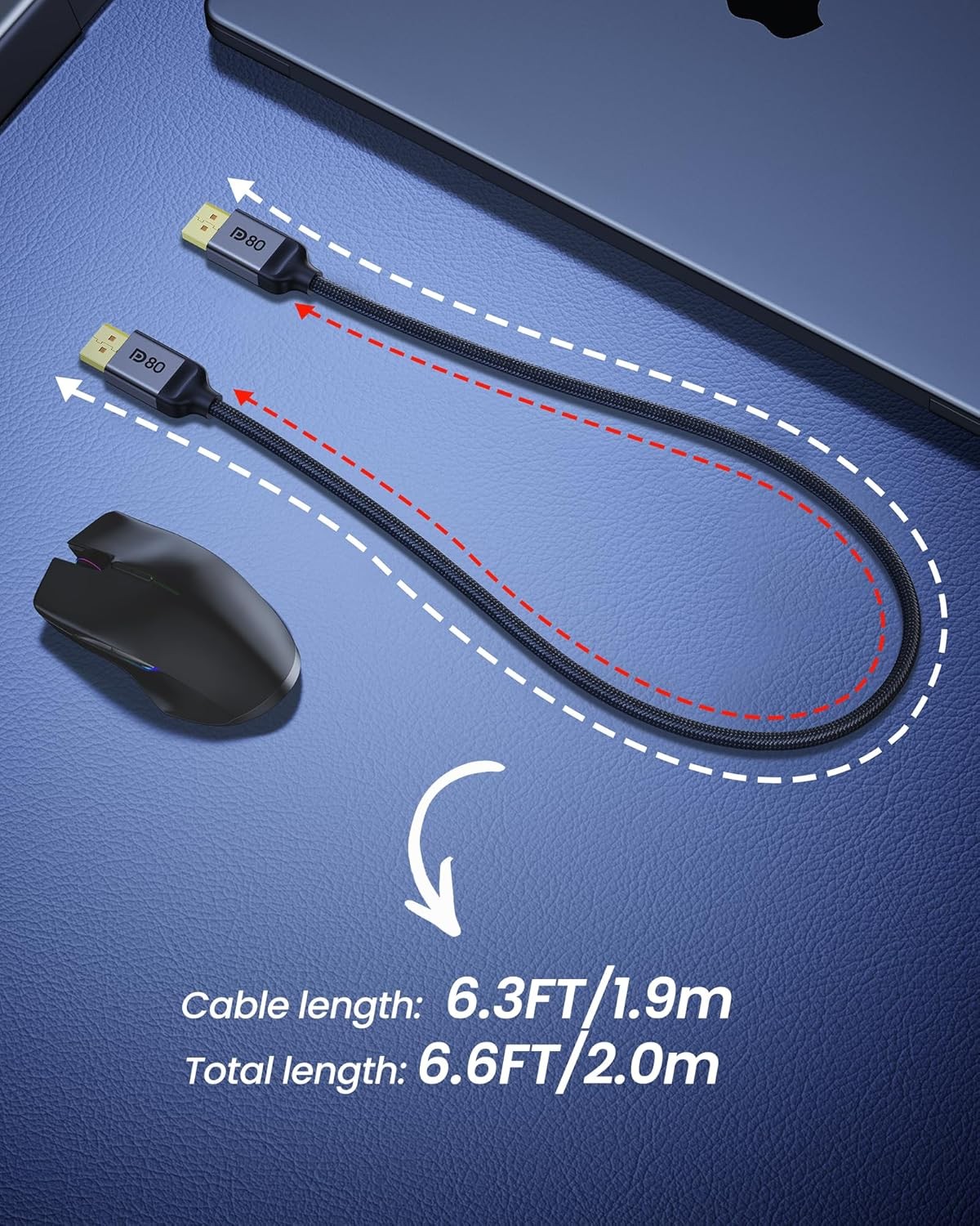 Silkland 80Gbps DisplayPort Cable 2.1 6.6FT/2M VESA Certified, 8K@240Hz, 4K@5…
