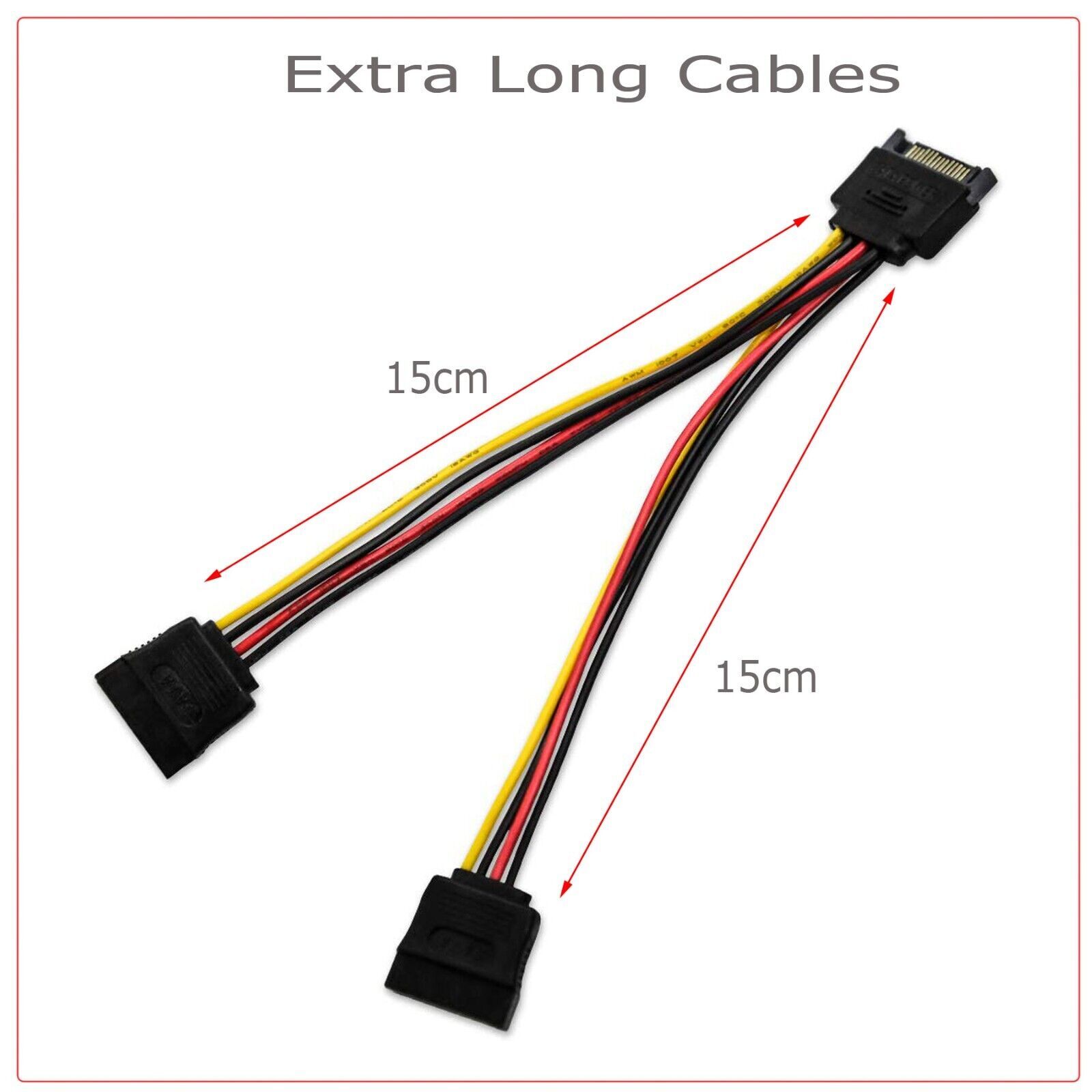 SATA Power 15-pin Y-Splitter Cable Adapter Male to Female for SSD HDD Hard Drive