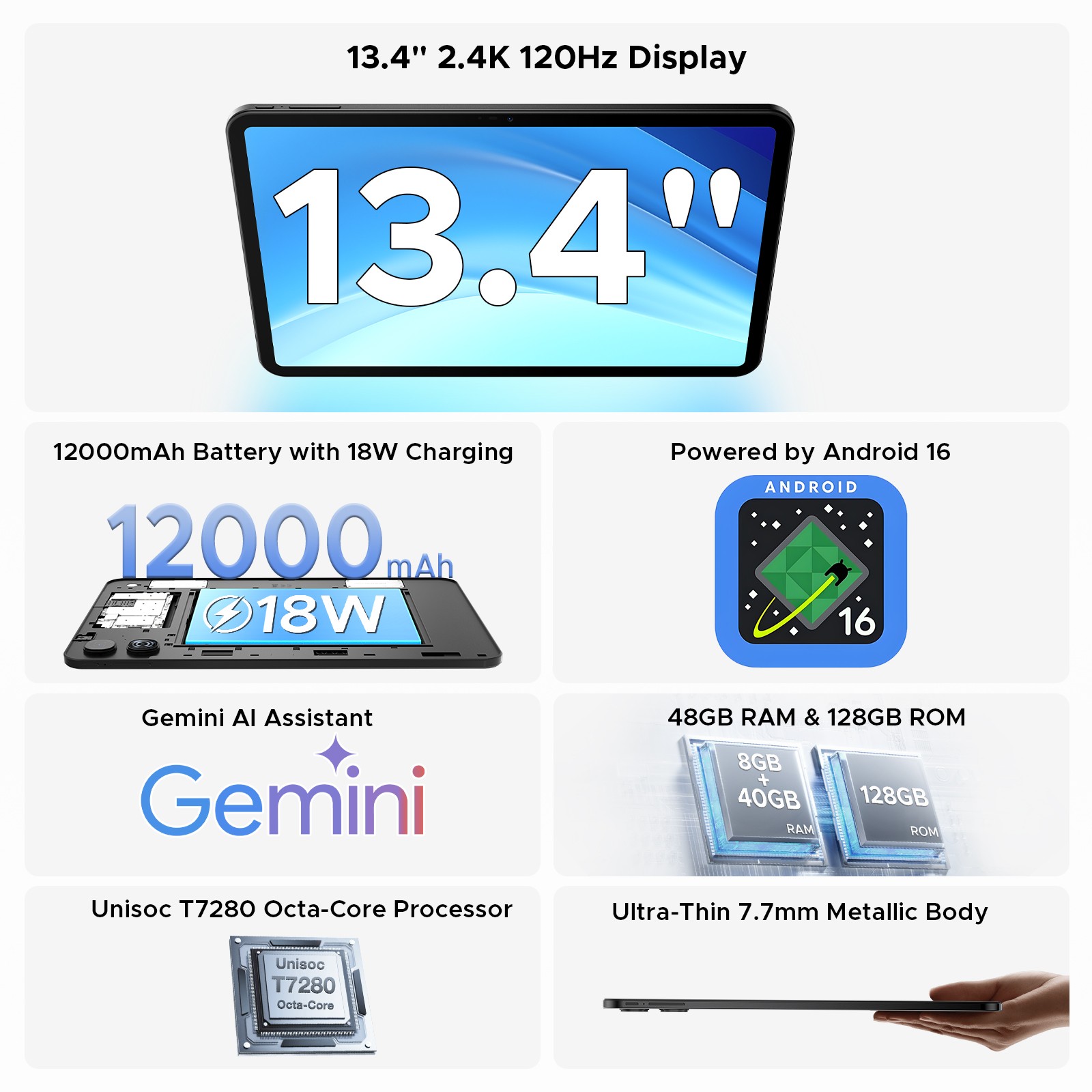 2026 POCKAM P13 Android 16 Tablet 13.4 inch Tablet 48GB+128GB 12000mAh Octa Core