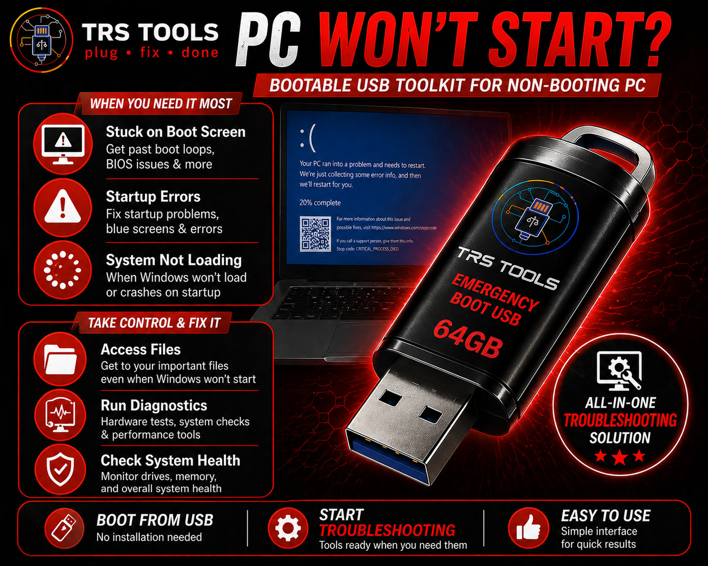 Bootable USB for Non-Booting PC – Diagnostics, Startup Repair & File Access Tool