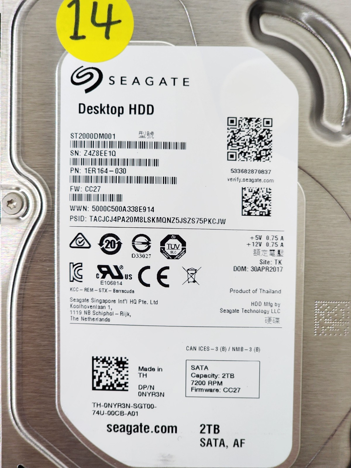 Lot of 16 Seagate/Western Digital 1TB 2TB 4TB 7200RPM SATA 3.5″ Hard Drive HDD