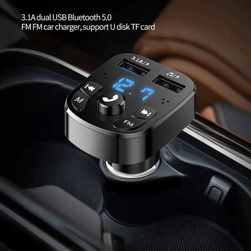 Bluetooth 5.0 Car Wireless FM Transmitter Adapter 2USB PD Charger AUX Hands lot